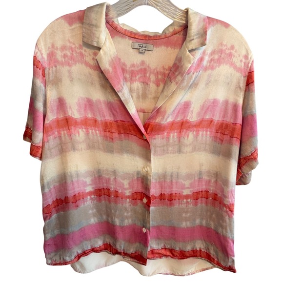 Rails Tops - Rails Maui Coral Waves Shirt Womens Medium Pink Rayon Viscose Tie Dye Stripe